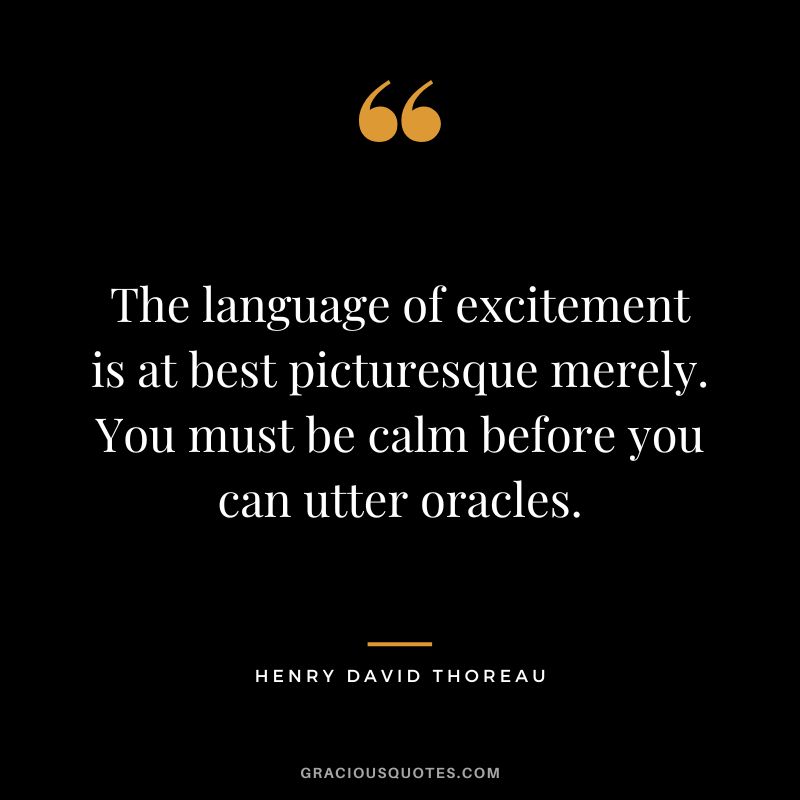 The language of excitement is at best picturesque merely. You must be calm before you can utter oracles. - Henry David Thoreau